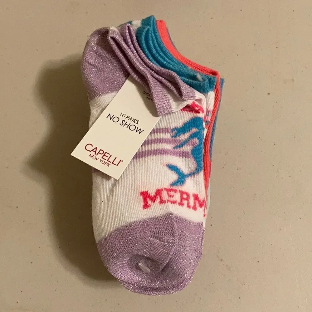 Capelli S/M mermaid theme No Show Socks 10 pack